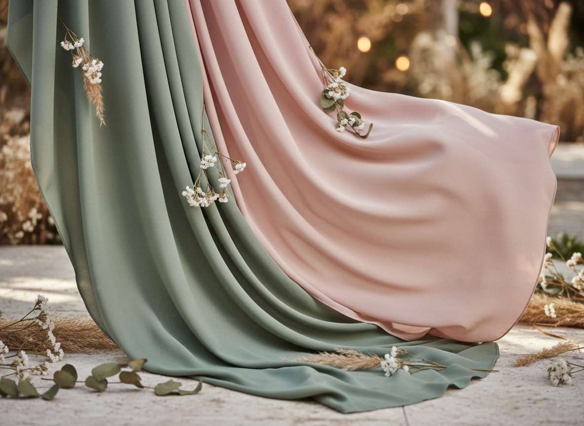 Blush and sage fabrics with floral details